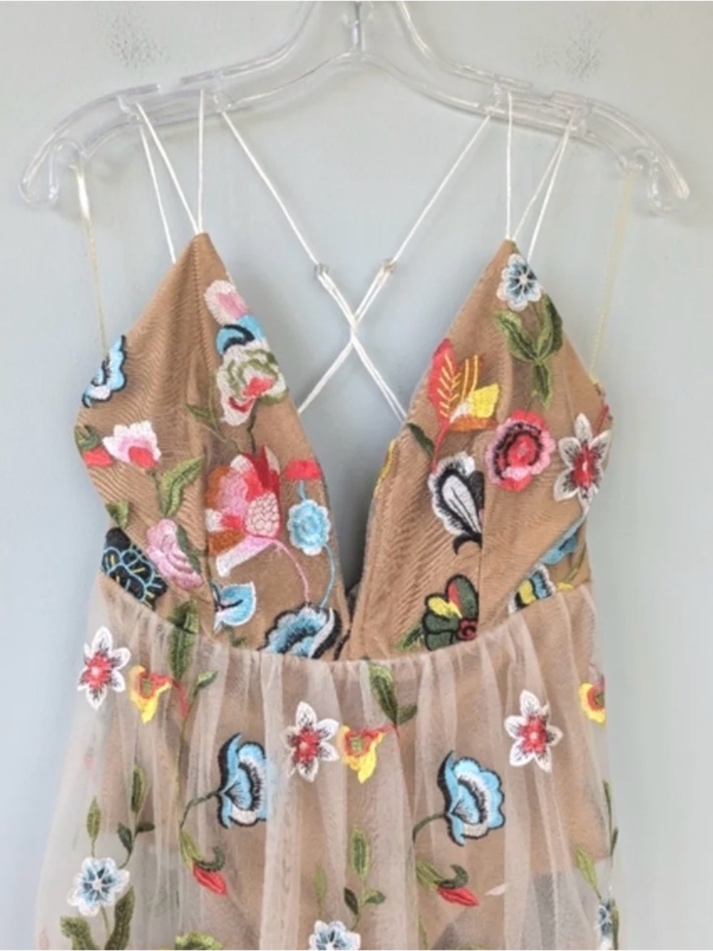 NWT L'atiste By Amy Sheer Embroidered Overlay Bodysuit Maxi Dress - Picture 7 of 12
